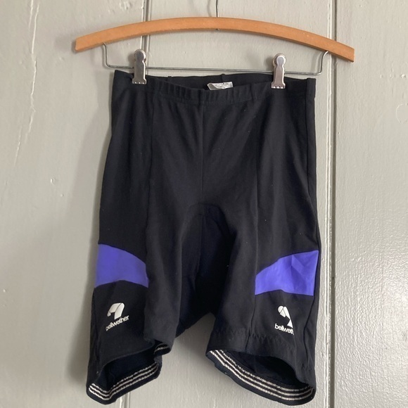 Bellwether Mens Cycling Shorts M Black Purple Compression Pocket Padded Logo - Picture 1 of 7